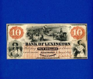 1859 $10 The Bank Of Lexington,  North Carolina Rare Crisp Note