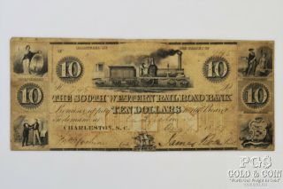 1852 $10 South Western Railroad Bank Charleston Sc Bank Tint Train Note 20084