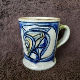 16oz Hand Thrown Pottery Coffee Mug Pattern Blue Green