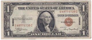 1935 A Hawaii Overprint Silver Certificate $1 Vf,  One Dollar Note Fr.  2300