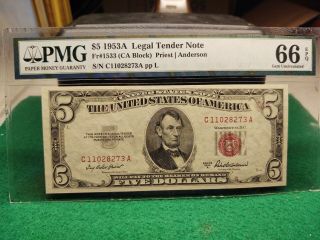 1953a $5 Legal Tender Note.  Pmg Gem Uncirculated 66 Epq.
