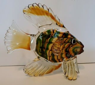 Tigerfish Fish Figurine Large Heavy Art Glass Murano Style