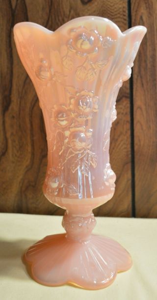 Fenton Glass Pink Carnival Cabbage Rose Vase