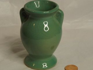 Vintage Roseville ? Art Pottery Vase 3 1/2 " Tall - Green Blueish Color Brushed?