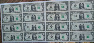 4 Uncut Sheets Of 4 Us $1 One Dollar Bills Paper Money Usa Currency 1985,  2003