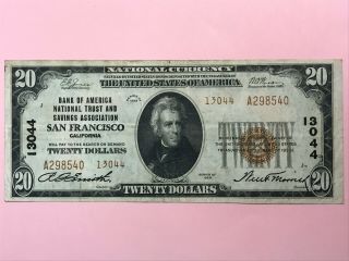 1929 $20 Bank Of America National Trust And Savings Association Note California