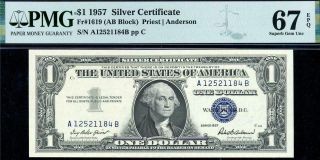 Hgr Saturday 1957 $1 Silver Certificate (1of2 Consecutive) Pmg Gem 67epq