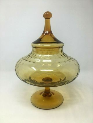 Vintage Mid Century Empoli Art Glass Pedestal Apothecary Jar Amber Art Glass