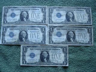 Two (2) 1928a $1 Silver Certificates & Three (3) 1928b $1 Silver Certificates