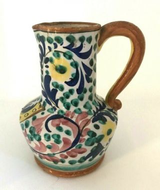 Vintage Italian Art Pottery Pitcher Hand Painted 5 " Numbered