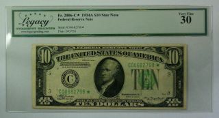 1934 A $10 Ten Dollar Frn Star Note Fr.  2006 - C Legacy Vf - 30