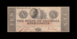 1862 State Of Georgia Milledgeville Banknote $10 " X - Rare " ( (gem Unc))