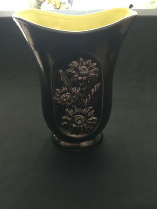 Vintage Red Wing Art Pottery Metallic Bronze Glaze Dessert Flower Vase 10 "