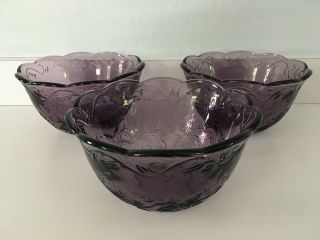 Three (3) Princess House Fantasia - Amethyst (purple) Coupe Soup / Cereal Bowls