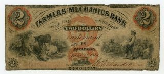 1860 $2 The Farmers And Mechanics Bank - Savannah,  Georgia Note W/ Slaves