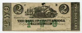 1861 $2 The Bank Of Chattanooga,  Tennessee Note - Civil War Era