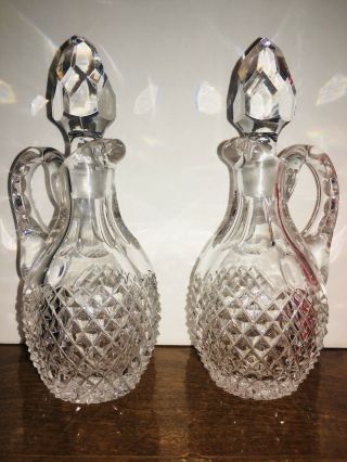 Vintage Crystal Oil And Vinegar Cruet Bottles With Stoppers