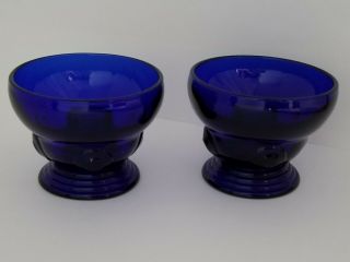 Cobalt Blue Depression Glass Art Deco Candle Holders 2 3/4 " Tall