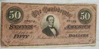 T - 66 Pf - 1 1864 $50 Confederate Paper Money Red Variety Vf