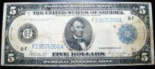 $5 Dollar Federal Reserve Large Size Note 1914 5 Dollars - - - -