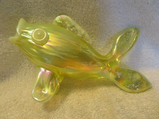 Gibson Art Glass Hand Blown Yellow Vaseline Opalescent Carnival Fish