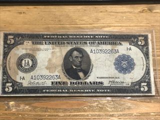 1914 $5 Federal Reserve Note Large Size Currency
