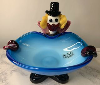 Vtg Murano Italy Pmg Vetreria Pitau Hand Blown Art Glass Clown Bowl Dish 5”