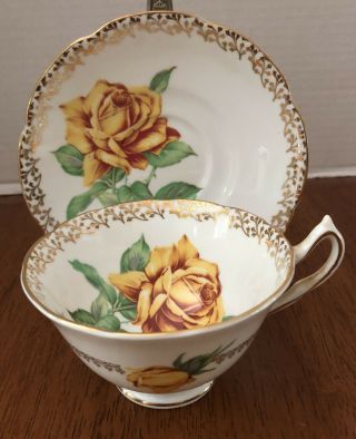 Vintage Collingwoods Golden Rose Bone China Tea Cup And Saucer Made In England