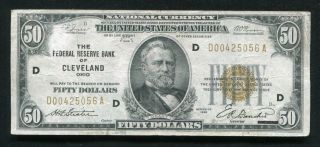 Fr.  1880 - D 1929 $50 Frbn Federal Reserve Bank Note Cleveland,  Oh (h)