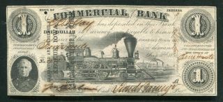 1858 $1 Commercial Exchange Bank Terre Haute Indiana Obsolete Banknote Au