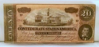 1864 $20 Csa Confederate States Of America Note T - 67 Au/unc C225