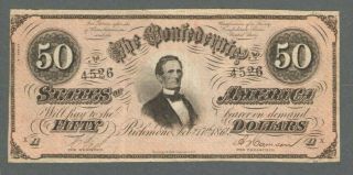1864 Us $50 Fifty Dollars The Confederate States Of America Note / Bill - S350