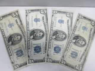 Four 1934 $5 Silver Certificate Notes