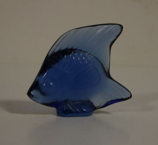 Lalique France Crystal Art Glass Angel Fish,  Blue,  Signed