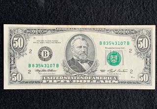 1993 $50 Fifty Dollar Bill,  Federal Reserve Note,  Serial B83543107b Crisp