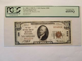 1929 $10 First National Bank Of Boston National Bank Note Type 1 Pcgs 45 Ppq
