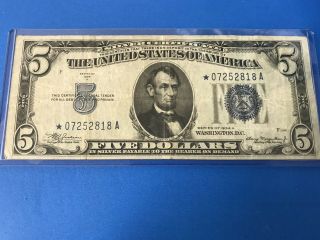 1934 A $5 Five Dollar Silver Certificate Star Note