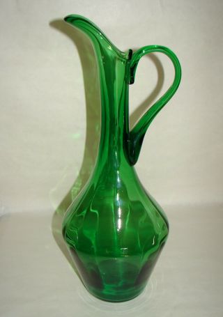 Mid Century Modern Empoli Italian Art Glass Emerald Green Pitcher Jug 1960 15.  5 "