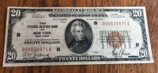 1929 $20 United States National Currency Note - York - Detail