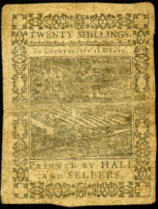 HGR SUNDAY 1773 20 Shillings Colonial PA ( (Pre Revolutionary War))  AWESOME GRADE 2