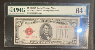 1928 C $5 Legal Tender Red Seal Note Pmg 64 Epq