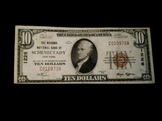 Scarce 1929 $10 Mohawk National Bank Of Schenectady N.  Y Ch 1226.  5