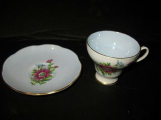 Eb Foley Bone China 1850 Tea Cup & Saucer Gold Trim Blue Floral Cond.