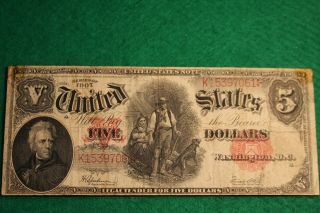 Series 1907 Five Dollars Us United States Woodchopper Legal Tender $5 Note