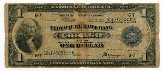 1918 $1 National Currency Large Note Chicago Illinois Federal Reserve Bank Bk355
