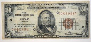 1929 National Currency $50; Federal Reserve Bank Of Chicago G Series; Circ.