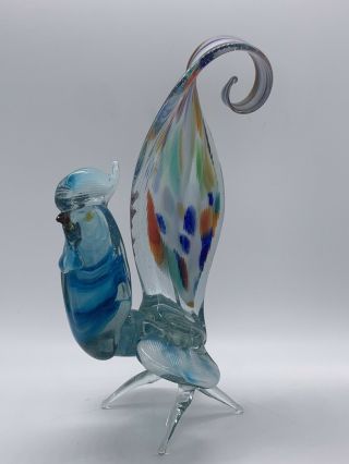 Vintage Murano Art Glass Rooster Statue Figurine Hand Blown Blue Multicolored