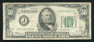 Fr.  2104 - J 1934 - B $50 Fifty Dollars Frn Federal Reserve Note Kansas City,  Mo