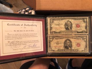 1953 Two Dollar $2 Bill And 1963 $5 Red Seal United States Currency Good - Vg