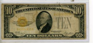 Series Of 1928 $10 Gold Certificate Note Fr 2400 Woods/mellon 4935